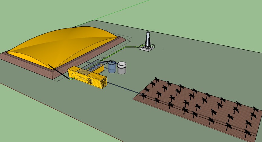 A compact emergency shelter setup with a yellow tent, water supply system, and solar-powered lighting, designed by Dutch Relief Alliance for rapid response in crisis zones.